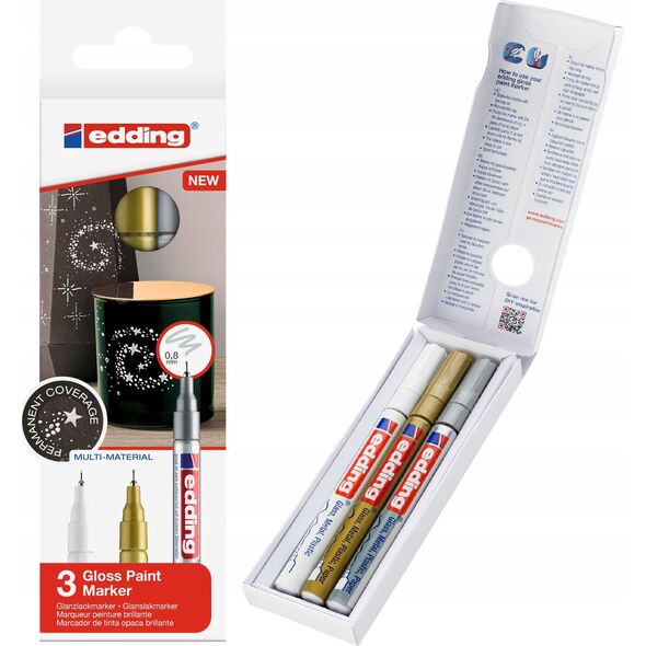 Edding Marker olejowy błyszczący e-780 EDDING, 0,8mm, 3 szt., mix kolorów metalicznych 13757055 4057305020918