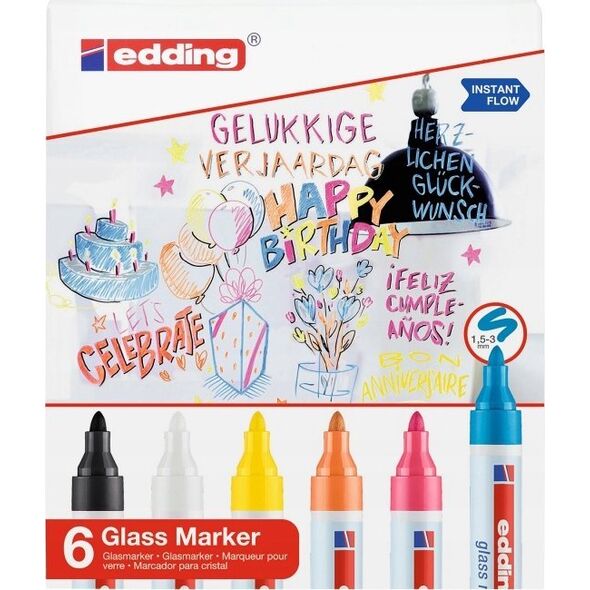 Edding Marker do powierzchni szklanych E-95 EDDING, 1,5-3 mm, 6 szt., mix kolorów 13757058 4057305045614