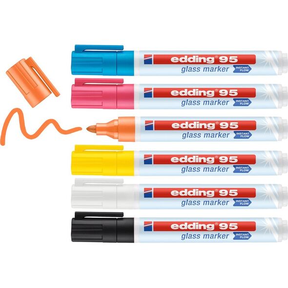Edding Marker do powierzchni szklanych E-95 EDDING, 1,5-3 mm, 6 szt., mix kolorów 13757058 4057305045614