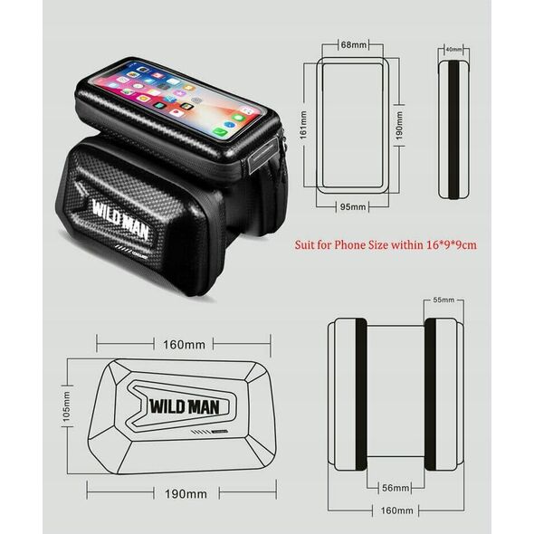 WildMan WILDMAN sakwa rowerowa na ramę na zamek  E6S 1,2L ( 4" - 7" ) czarna 13802714 5903396097034