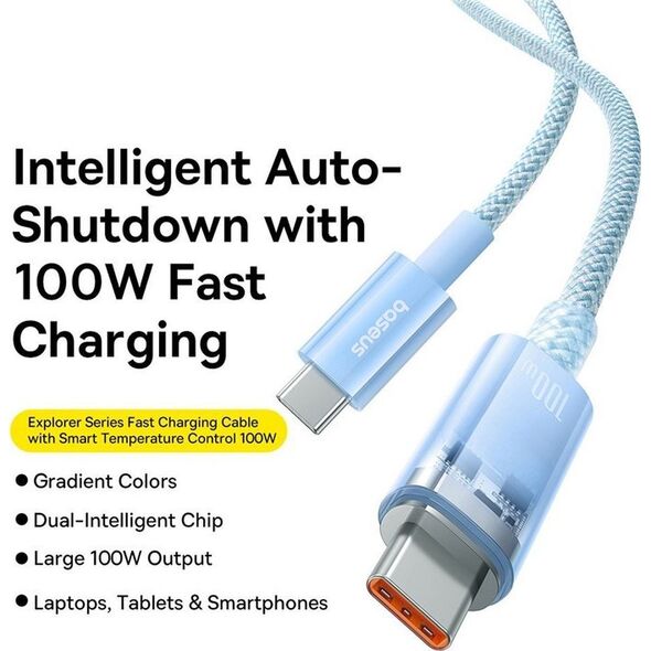 Kabel USB Baseus USB-C - USB-C 2 m Niebieski 13802848 6932172642877