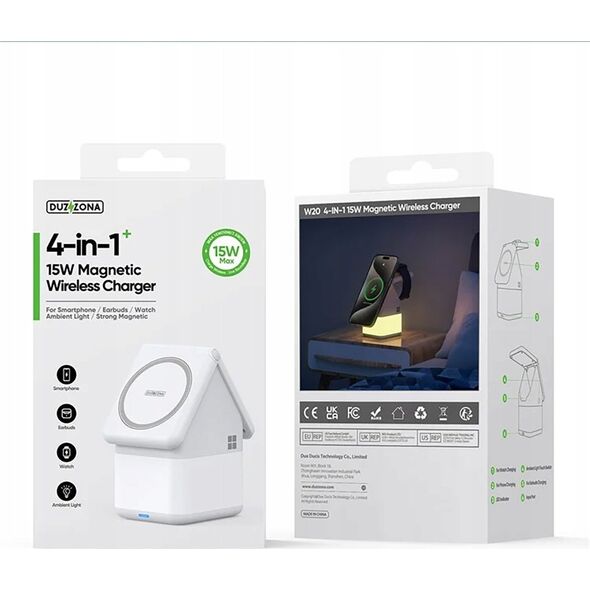 Ładowarka Duzzona Ładowarka indukcyjna Duzzona W20 15W 4w1 do iPhone / AirPods / Apple Watch z lampką nocną - biała 13804574 6934913007402