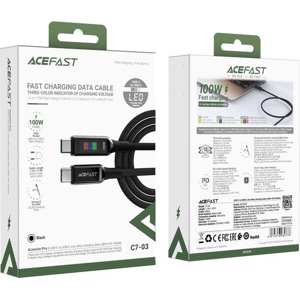 Kabel USB Acefast USB-C - USB-C 1.2 m Czarny (6974316282778) 13804601 6974316282778