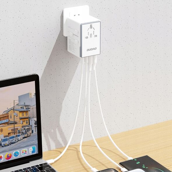 Adapter USB Dudao Adapter podróżny Dudao A65Pro 65W EU / US / JP / AUS / UK 2x USB-C 2x USB-A - biały 13804610 6976625332601