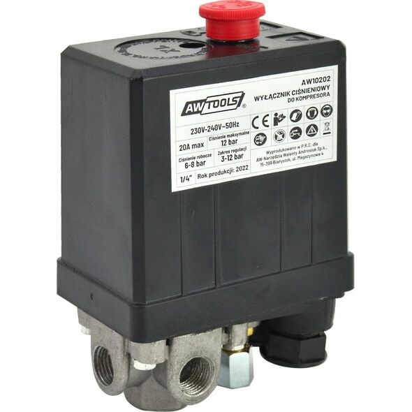 AWTools AWTOOLS WYŁĄCZNIK CIŚNIENIOWY KOMPRESORA 230V 3 WEJŚCIE 1/4" 13815622 5903678612061