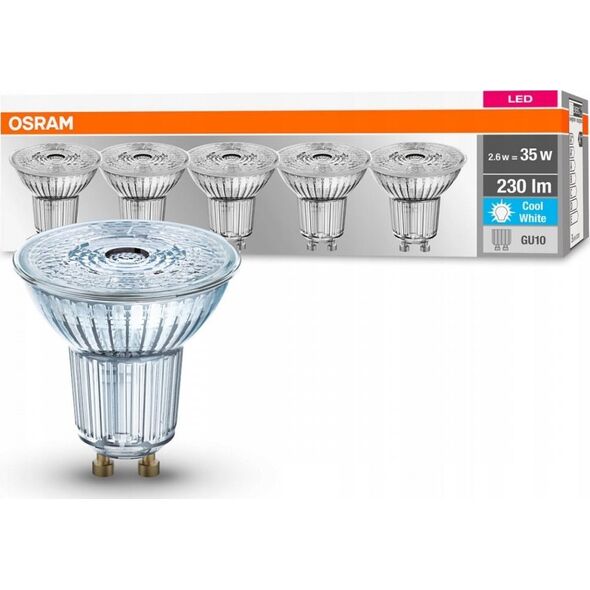 Ledvance 5x Żarówka LED Osram 2,6W (35W) GU10 PAR16 36D 230lm 4000K neutralna 230V reflektor 36 stopni 4058075157965 13815991 4058075157965