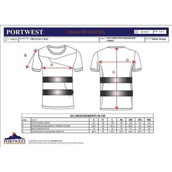 Portwest PW213 - T-Shirt ostrzegawczy PW2 - żółty-czarny XL 13833304 5036108356317