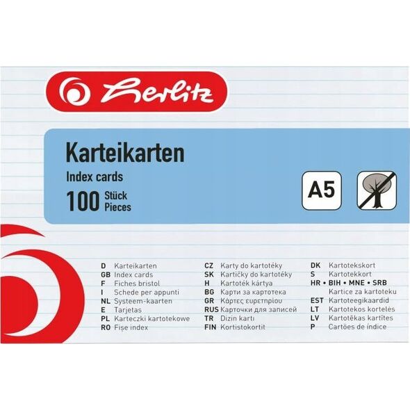 Herlitz Herlitz 10621308 karta katalogowa Biały 100 szt. 13841611 4008110239545