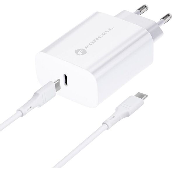 Ładowarka ForCell FORCELL F-ENERGY TFK-TC-25WPD ładowarka sieciowa Typ C + kabel Typ C do Typ C PD Q.C 3A 25W biała 13843551 5903396108099
