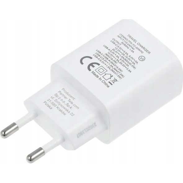 Ładowarka ForCell FORCELL F-ENERGY TFK-TC-30WPD ładowarka sieciowa Typ C + USB A PD QC4.0 3A 30W biała 13844053 5903396198052