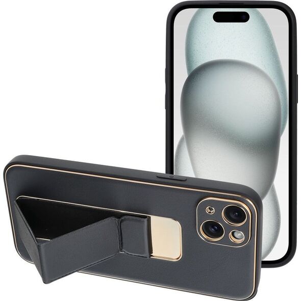 OEM Futerał LEATHER CASE KICKSTAND do IPHONE 15 Plus czarny 13844344 5903396213069