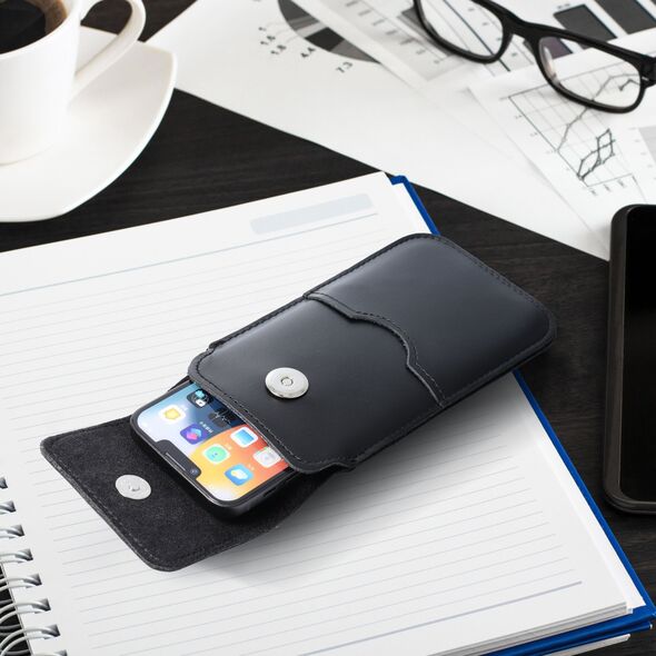 OEM Skórzana uniwersalna wsuwka z klapką - ROYAL / czarny - Rozmiar 2XL - IPHONE 6 PLUS / SAMSUNG A52 / XIAOMI REDMI NOTE 10 13844702 5903396223884