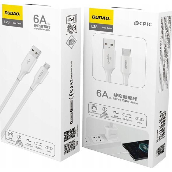 Kabel USB Dudao USB-A - microUSB 1.2 m Biały (6970379615690) 13846697 6970379615690