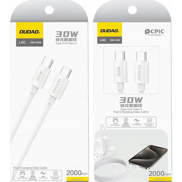 Kabel USB Dudao USB-C - USB-C 2 m Biały (6976625332045) 13846705 6976625332045