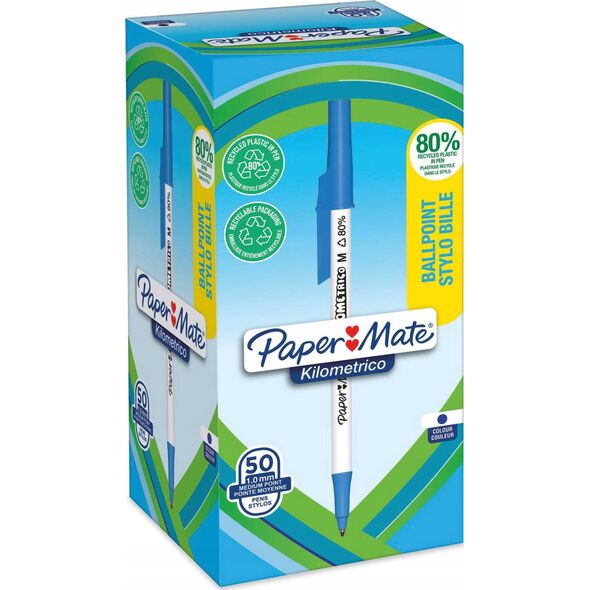 Paper Mate PAPER MATE Kugelschreiber Kilometrico Reycled M Blau 50er Faltschachtel 13876607 3026981877025