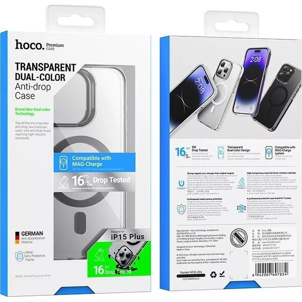 Hoco HOCO futerał kompatybilny z MagSafe AS6 do IPHONE 15 Plus czarny transparentny 13883410 6942007607834