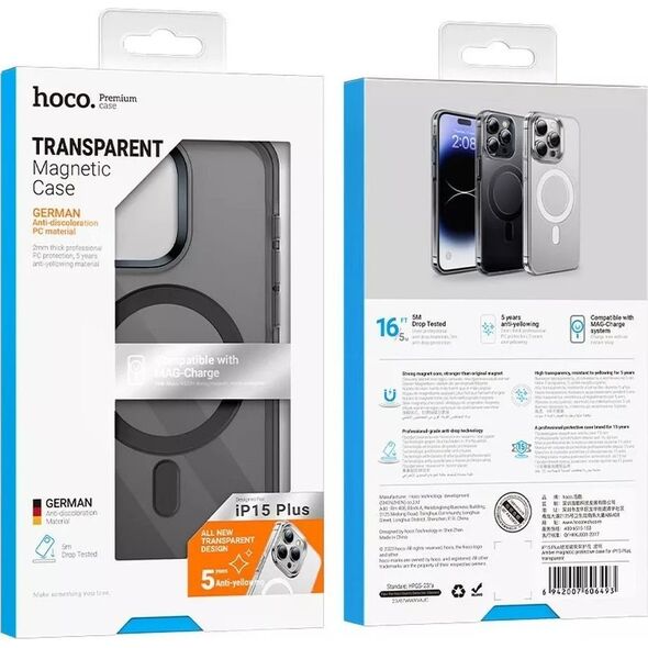 Hoco HOCO futerał kompatybilny z MagSafe AS3 do IPHONE 15 Plus czarny transparentny 13883411 6942007606486