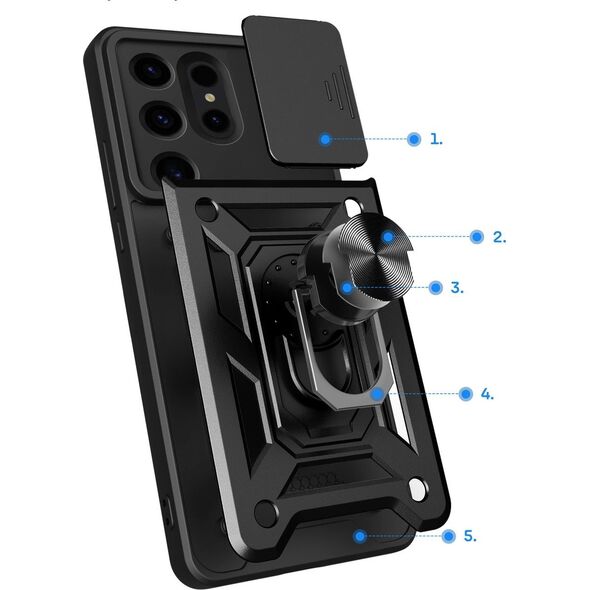 Hurtel Etui Hybrid Armor Camshield do Samsung Galaxy S24 Ultra pancerne z osłoną na aparat - czarne 13889733 9145576285107