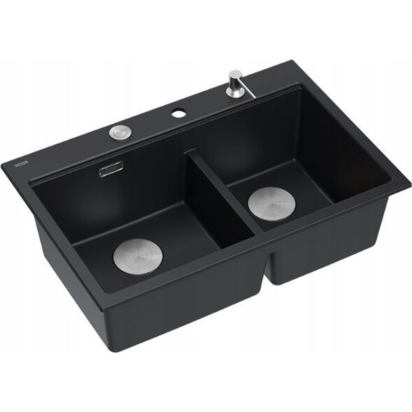 Zlewozmywak GraniteQ MARC 120 WORKSTATION GraniteQ zlewozmywak 2-komorowy 760*500*235 mm pure carbon + syfon push to open + dozownik stal szcz.+ wkładka ociekowa+ Qmata +d 13916758 5905505508189