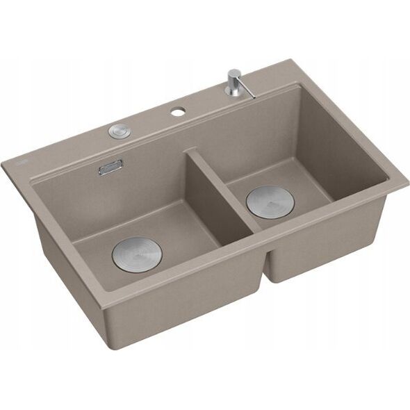 Zlewozmywak GraniteQ MARC 120 WORKSTATION GraniteQ zlewozmywak 2-komorowy 760*500*235 mm soft taupe + syfon push to open + dozownik stal szcz.+ wkładka ociekowa+ Qmata +de 13916760 5905505508097