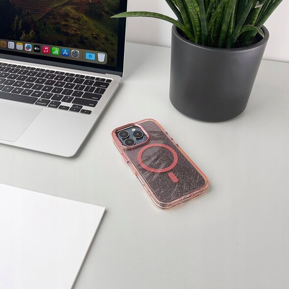 Hurtel Etui Glitter Case MagSafe na iPhone 16 - różowe z brokatem 13921437 5907769363931