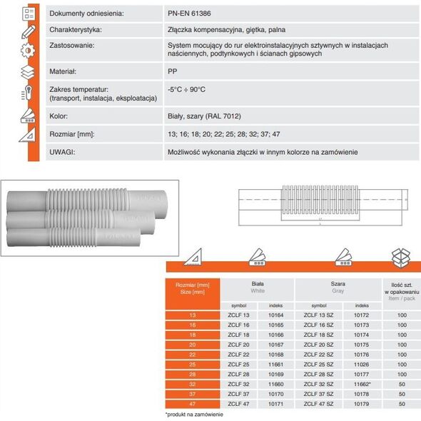 TTPLAST Złączka karbowana biała giętka PP ZCLF 16mm TT Plast 10165 13929767 5908238648733