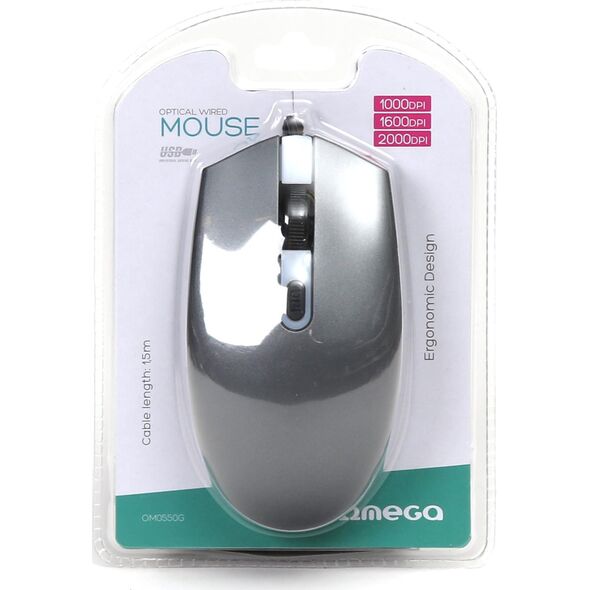 Mysz Omega OMEGA MYSZ MOUSE 1000/1600/2000 DPI RUBBER GRAY [45541] 13930779 5907595455411