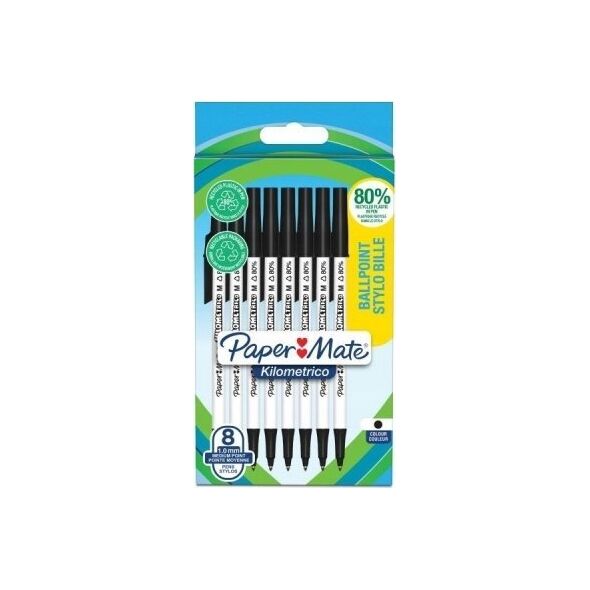 Paper Mate PAPER MATE Kugelschreiber Kilometrico Reycled M Schwarz 8er Blister 13932216 3026981876783