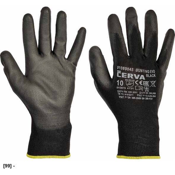 CERVA BUNTING BLACK EVOLUTION - Rękawice dziane, bezszwowe, poliestrowe, cienka warstwa poliuretanu w części chwytnej 7 13933405 8591806117594
