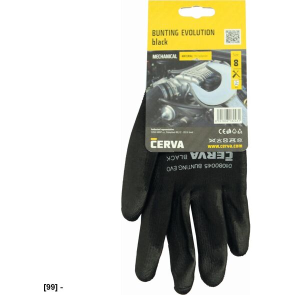 CERVA BUNTING BLACK EVOLUTION - Rękawice dziane, bezszwowe, poliestrowe, cienka warstwa poliuretanu w części chwytnej 7 13933405 8591806117594
