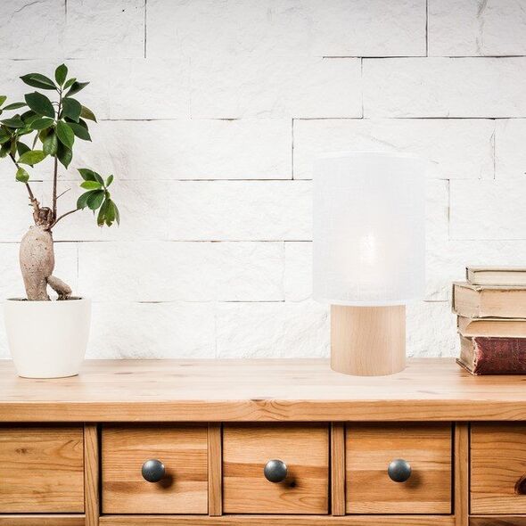 Lampa stołowa Lamkur Lamkur Ari Table 45733 lampa stołowa lampka boho drewniana materiałowy klosz 1x60W E27 biała/drewno 13940633 5907687445733