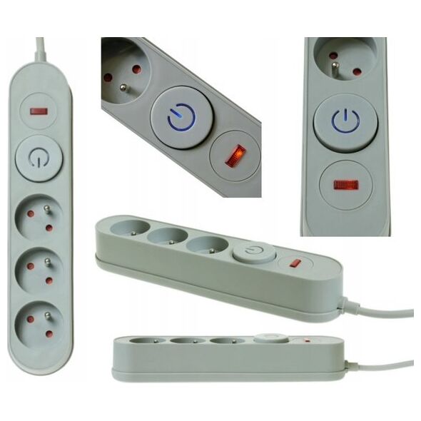 Listwa zasilająca Plastrol Plastrol Filtr W-00016 listwa zasilająca z układem przeciwprzepięciowym trzy gniazda, włącznik szara 13955278 5902273423850