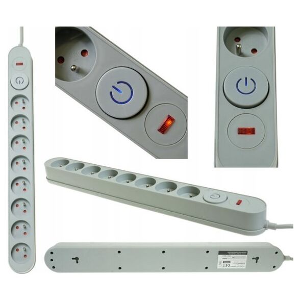 Listwa zasilająca Plastrol Plastrol Filtr W-00026 listwa zasilająca z układem przeciwprzepięciowym osiem gniazd, włącznik szara 13955284 5902273423959