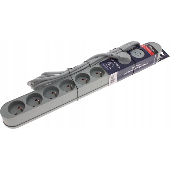 Listwa zasilająca Plastrol Plastrol Filtr W-00028 listwa zasilająca z układem przeciwprzepięciowym osiem gniazd, włącznik szara 13955285 5902273423973