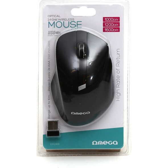 Mysz Omega OMEGA MYSZ BEZPRZEWODOWA MOUSE WIRELESS 1000/1200/1600 DPI BLACK [45860] 13962577 5907595458603