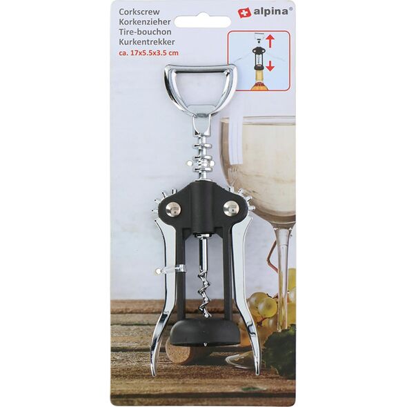 Alpina Alpina - Korkociąg / otwieracz do wina ze stali nierdzewnej 17 cm (czarny / srebrny) 13965997 8711252170251