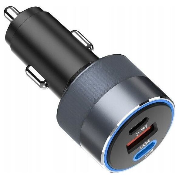 Ładowarka ForCell FORCELL F-ENERGY Alu ładowarka samochodowa 2 x Typ C + USB A PD QC4.0 SFC2.0 4,5A 65W szara 13984486 5903396275739