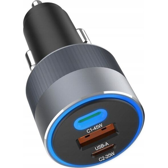 Ładowarka ForCell FORCELL F-ENERGY Alu ładowarka samochodowa 2 x Typ C + USB A PD QC4.0 SFC2.0 4,5A 65W szara 13984486 5903396275739