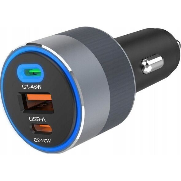 Ładowarka ForCell FORCELL F-ENERGY Alu ładowarka samochodowa 2 x Typ C + USB A PD QC4.0 SFC2.0 4,5A 65W szara 13984486 5903396275739