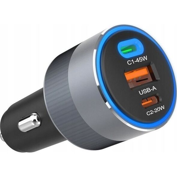 Ładowarka ForCell FORCELL F-ENERGY Alu ładowarka samochodowa 2 x Typ C + USB A PD QC4.0 SFC2.0 4,5A 65W szara 13984486 5903396275739