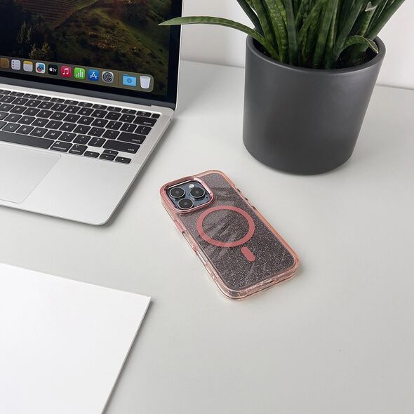 Hurtel Etui Glitter Case MagSafe na iPhone 16 Plus - różowe z brokatem 13990045 5907769363948