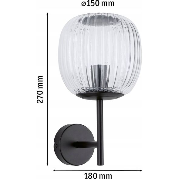 Kinkiet Paulmann Kinkiet ścienny łazienkowy RUYA E14 max.20W IP44 230V czarny matowy / szkło 13990756 4000870711446