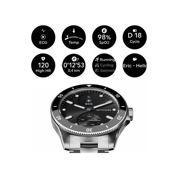 Smartwatch Withings Withings Scanwatch Nova - zegarek z funkcją EKG, pomiarem pulsu, SPO2 i temperatury oraz mierzeniem aktywności fizycznej i snu (42mm, black) 13990961 3700546708756