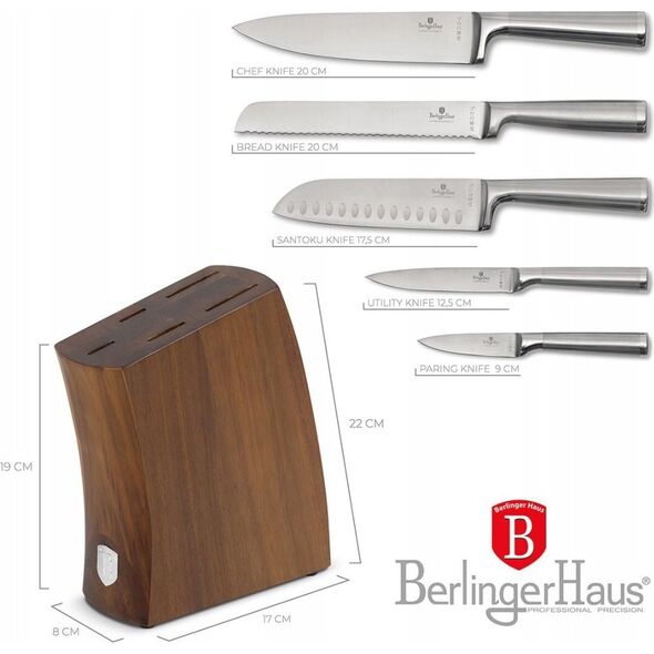 Berlinger Haus ZESTAW NOŻY BERLINGER HAUS BH-3124 ANTRACIT W BLOKU AKACJOWYM 13995339 5999108484520