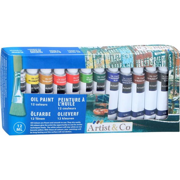 Farby olejne w tubkach 12 ml 12 kolorów 13997401 8711252185859