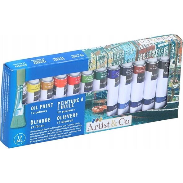 Farby olejne w tubkach 12 ml 12 kolorów 13997401 8711252185859