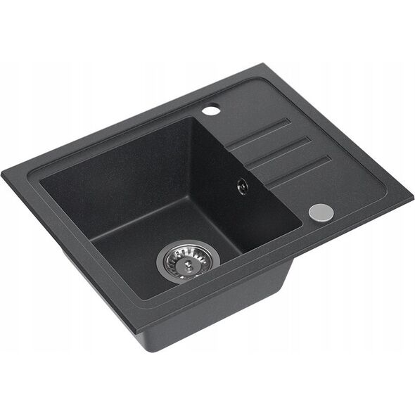 Zlewozmywak BEN 116 zlewozmywak granitowy black dotted 55x44 z czarną baterią z elastyczną wylewką, ze stalowym syfonem i zaślepką 14010830 5905505506017