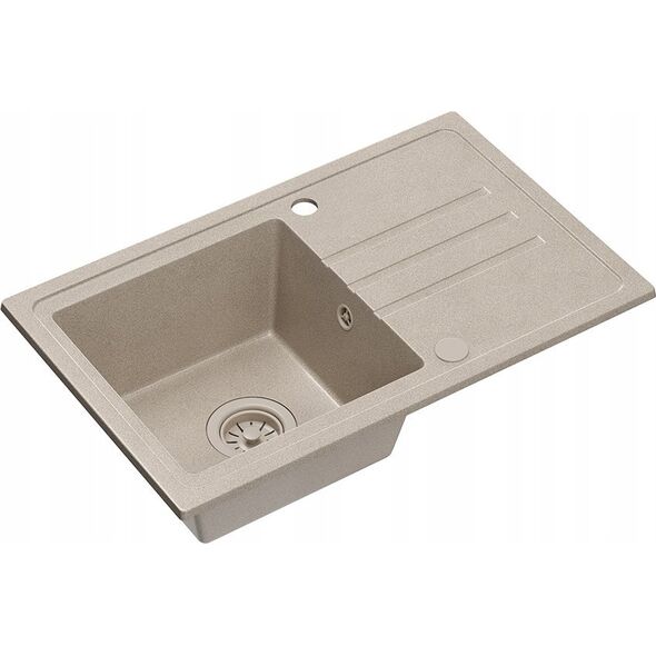 Zlewozmywak BEN 111 zlewozmywak granitowy river sand 70x44 z beżową baterią ze stałą wylewką, z beżowym syfonem i beżową zaślepką 14010835 5905505506178