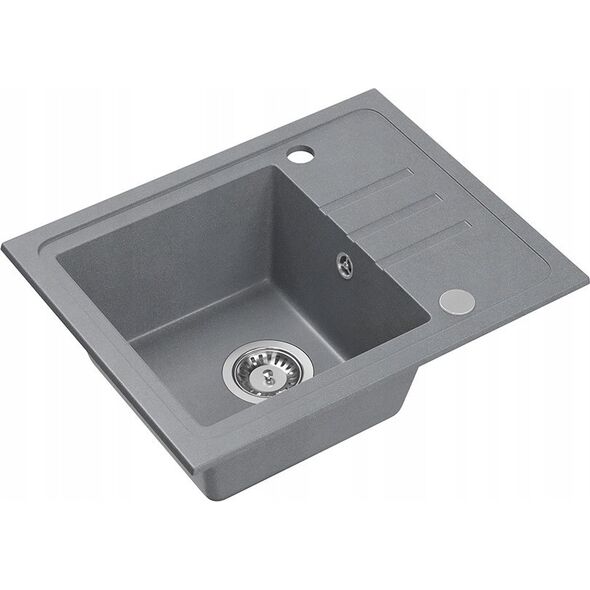Zlewozmywak BEN 116 zlewozmywak granitowy silver stone 55x44 z szarą baterią z elastyczną wylewką, ze stalowym syfonem i zaślepką 14010838 5905505506000