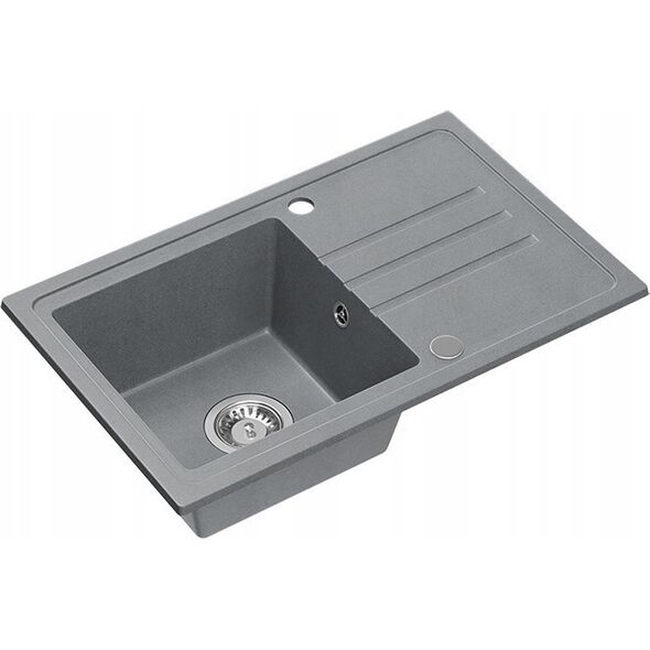 Zlewozmywak BEN 111 zlewozmywak granitowy silver stone 70x44 z szarą baterią z elastyczną wylewką, ze stalowym syfonem i zaślepką 14010840 5905505506185